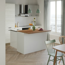 Ilot de cuisine moderne 125 cm blanc brillant/chêne wotan Solena