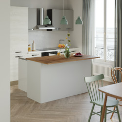 Ilôt de cuisine moderne 155 cm blanc brillant/chêne wotan Solena