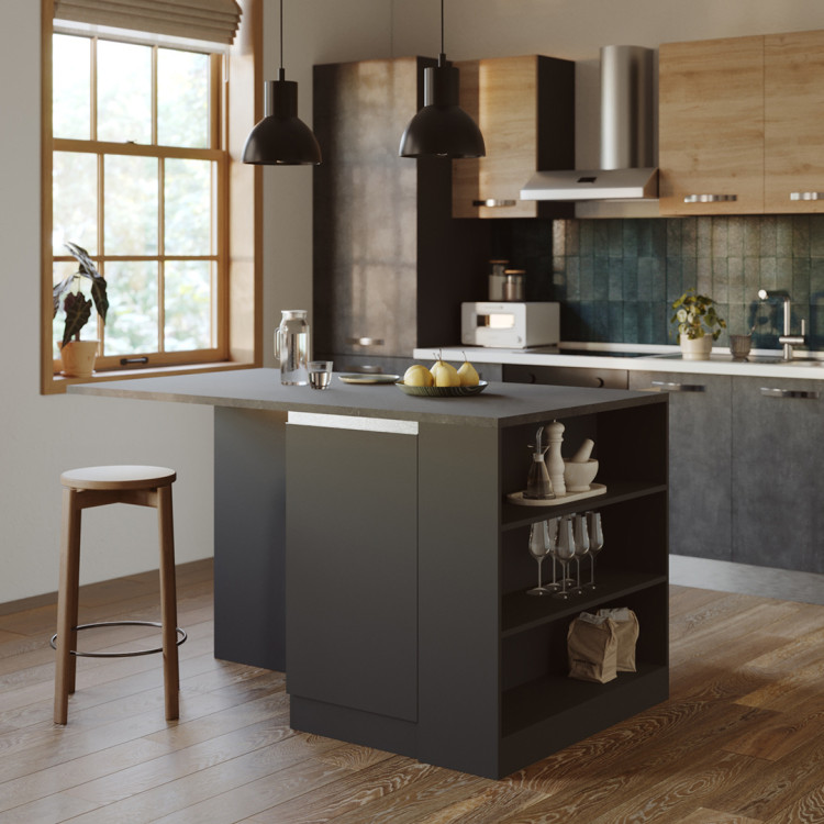 Ilot de cuisine moderne 160 cm anthracite mat/béton Solena