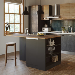 Ilot de cuisine moderne 160 cm anthracite mat/chêne wotan Solena