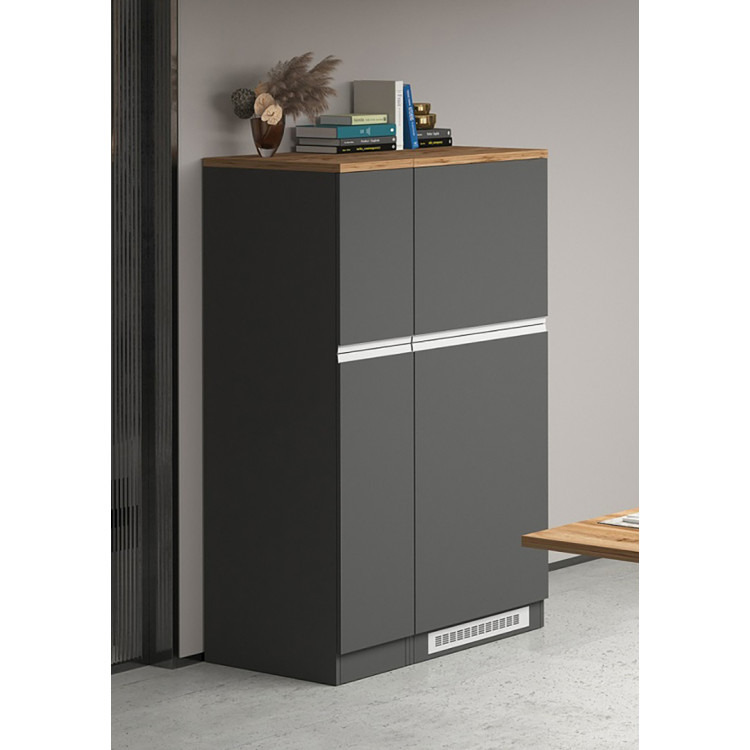 Meuble pour frigo encastrable 90 cm anthracite mat/chêne wotan Solena