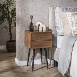 Chevet style nature en acacia massif finition brun Frany
