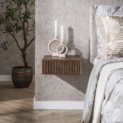 Chevet suspendu H 14 cm en acacia massif brun Carvie (lot de 2)
