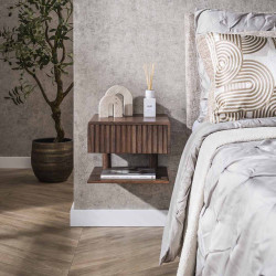 Chevet suspendu style nature H 27 cm en acacia massif brun Carvie