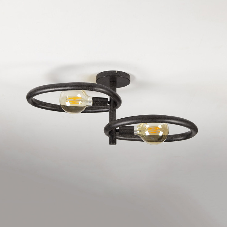 Plafonnier moderne 2 lampes en métal noir Pedge