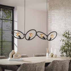 Suspension moderne 4 lampes en métal noir arctique Lolie