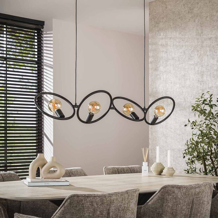 Suspension moderne 4 lampes en métal noir arctique Lolie