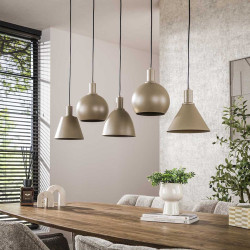 Suspension industrielle 5 lampes en métal beige Metalika