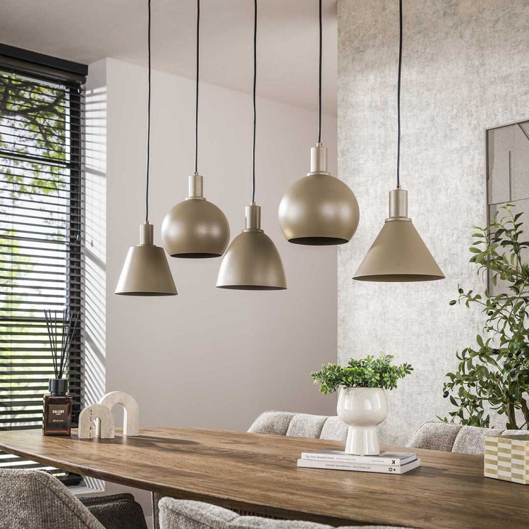 Suspension industrielle 5 lampes en métal beige Metalika