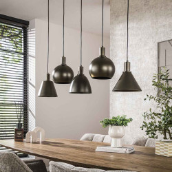 Suspension industrielle 5 lampes en métal brun Metalika