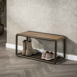 Banc à chaussures industriel métal et bois Luna