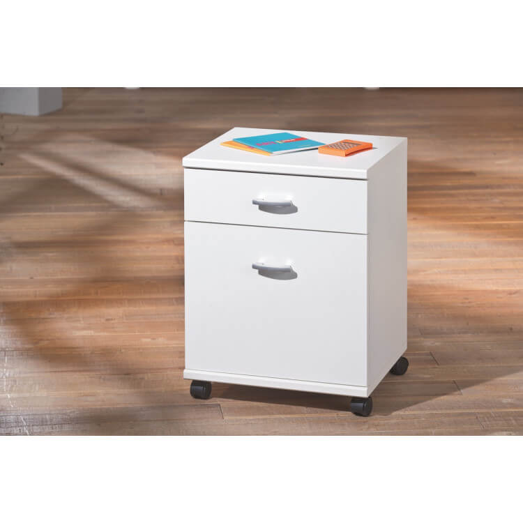 Caisson de bureau contemporain 1 porte/1 tiroir blanc Polka