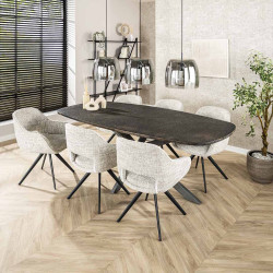 Table de salle à manger ovale 215 cm gris métallisé Eugénie