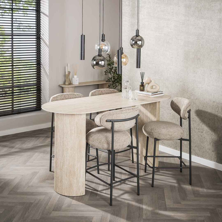 Table haute ovale de cuisine en céramique travertin Celenia