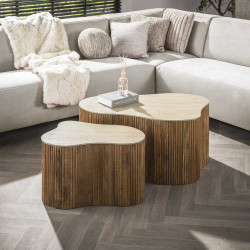 Tables basses en manguier massif et céramique Rocky (lot de 2)
