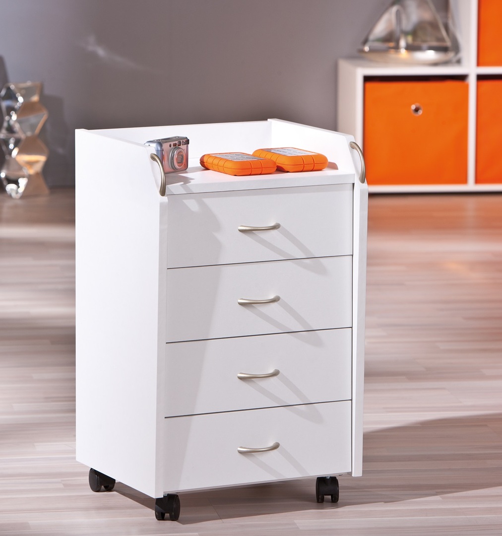 Caisson de bureau contemporain 4 tiroirs blanc Pontino