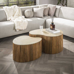 Tables basses en manguier massif et céramique Kinoa (lot de 2)