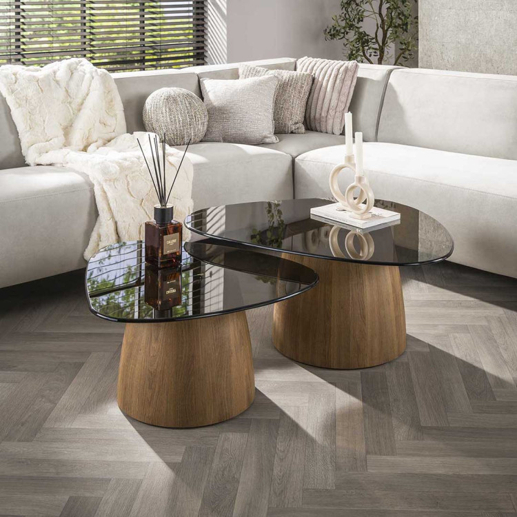 Tables basses triangulaires en verre fumé noir Timeo ( lot de 2)