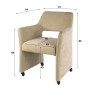 Fauteuil à roulettes moderne en tissu sable Flora (lot de 2)