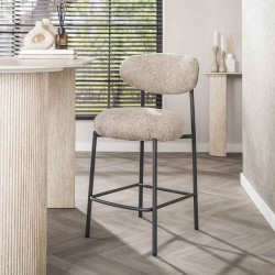 Lot de 2 tabourets de bar modernes en tissu sable Rudy