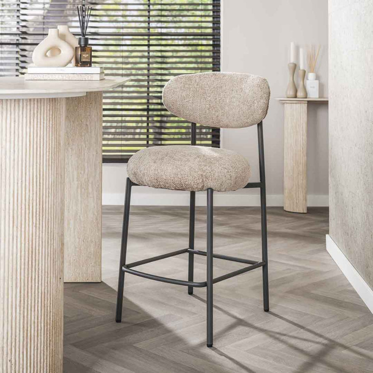 Lot de 2 tabourets de bar modernes en tissu sable Rudy