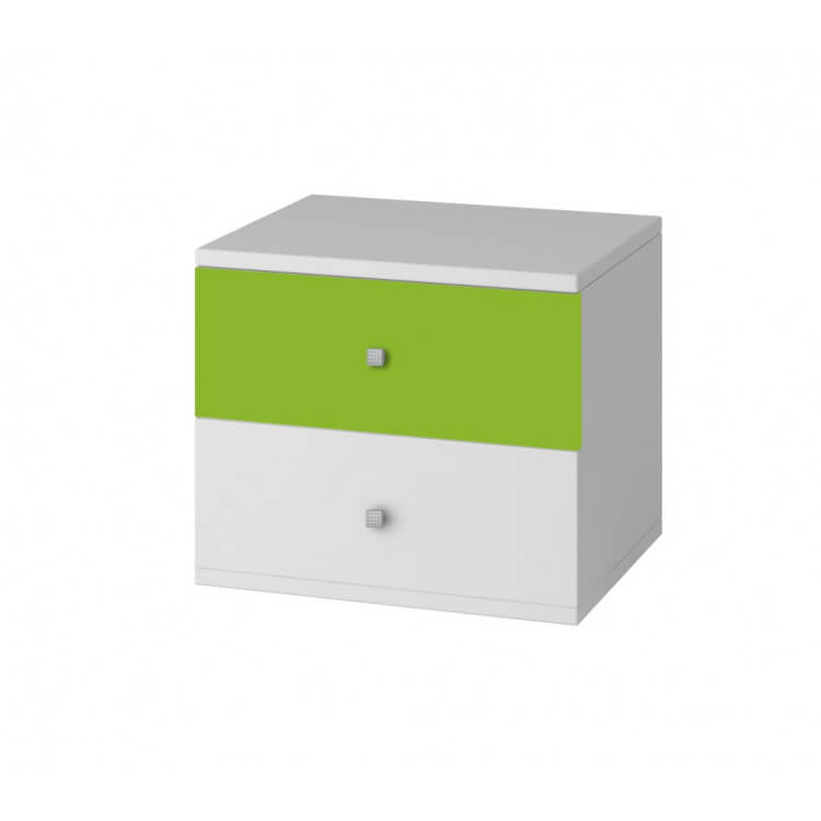Chevet contemporain 2 tiroirs blanc/vert Mika