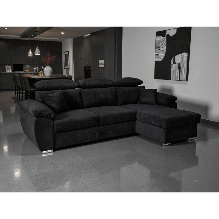 Canapé d'angle convertible et réverseible en tissu noir Omega