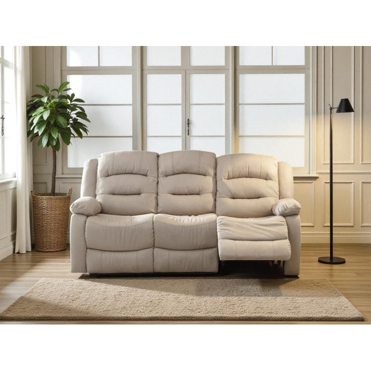Canapé droit de relaxation manuel 3 places en tissu beige Pretoria