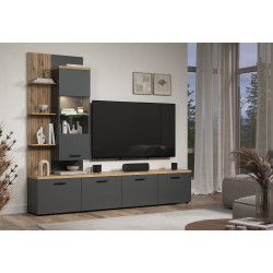 Ensemble TV mural moderne 240 cm anthracite/chêne Baggy