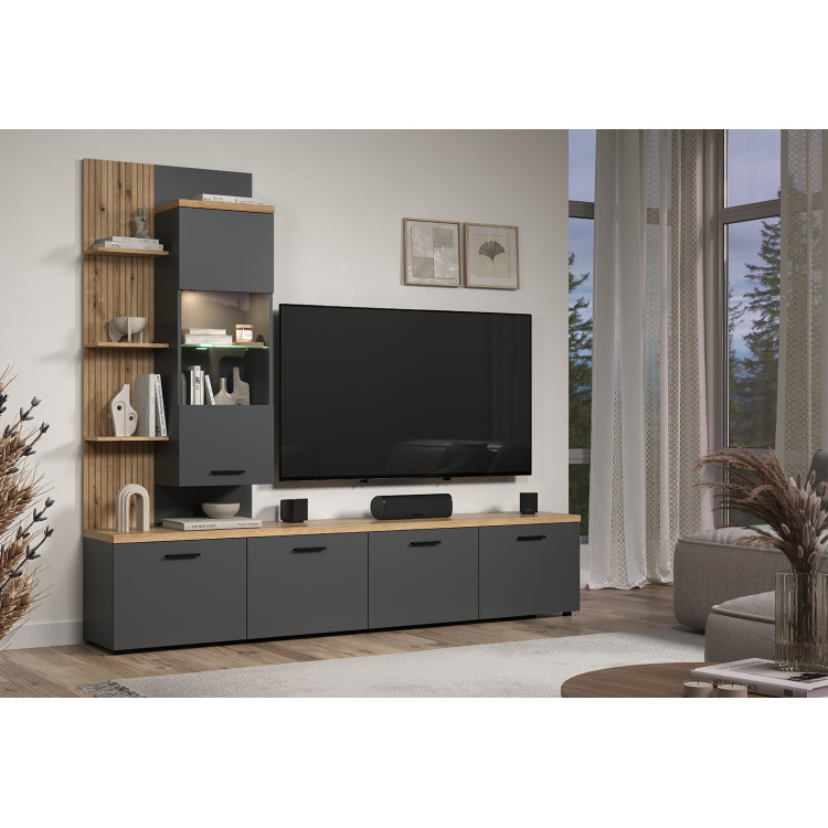 Ensemble TV mural moderne 240 cm anthracite/chêne Baggy