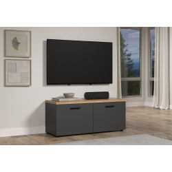 Meuble TV moderne 120 cm anthracite/chêne Baggy