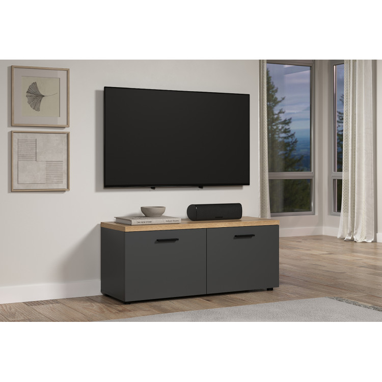 Meuble TV moderne 120 cm anthracite/chêne Baggy