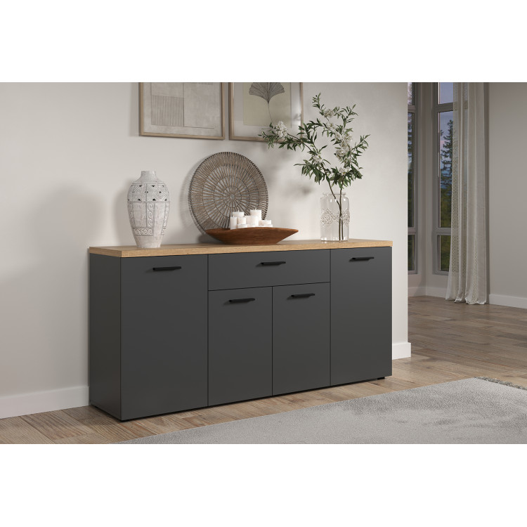Buffet/bahut moderne 180 cm anthracite/chêne Baggy