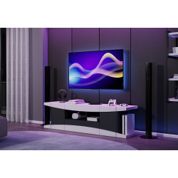 Meuble TV moderne 180 cm laqué mat blanc/noir Lorie