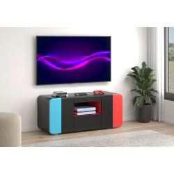 Meuble TV moderne 115 cm noir/bleu/rouge Lorie
