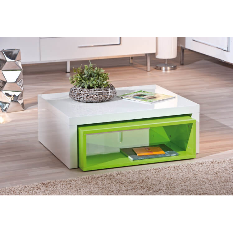 Table basse design en bois coloris blanc/vert Nolane