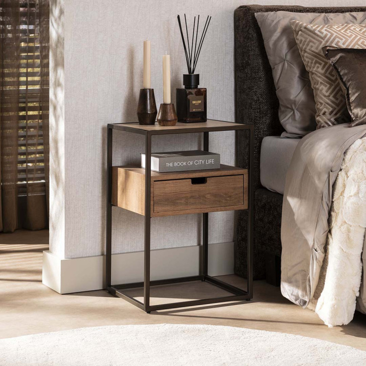 Chevet industriel métal, bois et céramique Cassis