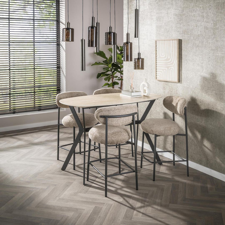 Table haute moderne en céramique aspect travertin Romane