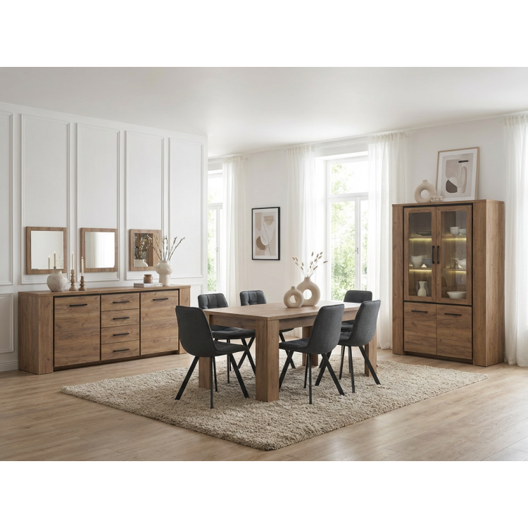 Salle à manger complète contemporaine chêne français Barbara