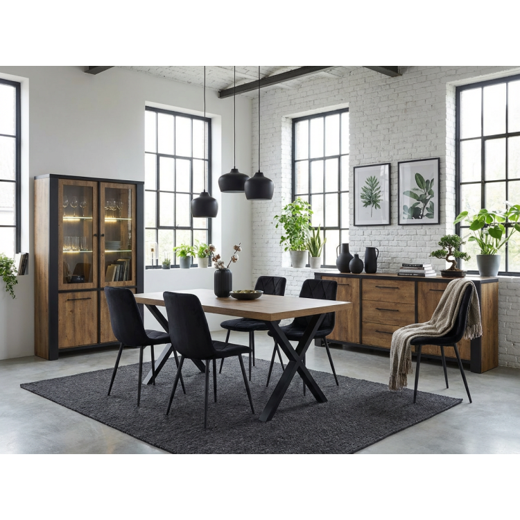 Salle à manger industrielle chêne foncé Samira
