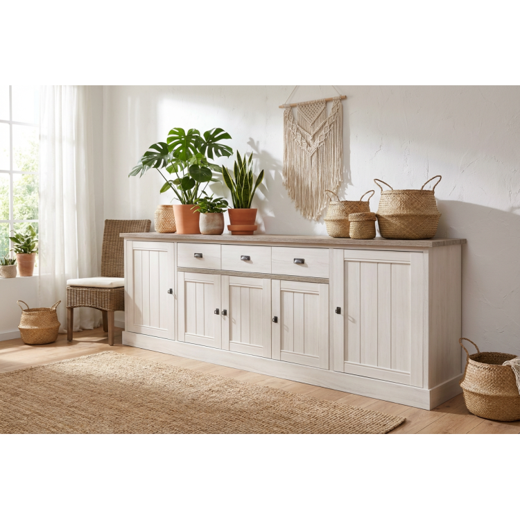 Buffet/bahut contemporain 259 cm chêne beige/mélèze Samos