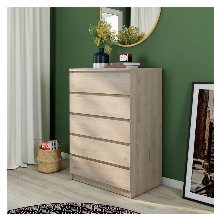 Commode contemporaine 5 tiroirs chêne clair Best