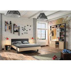 Lit adulte contemporain ch&ecirc;ne/noir Duplex