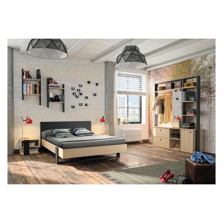 Lit adulte contemporain chêne/noir Duplex