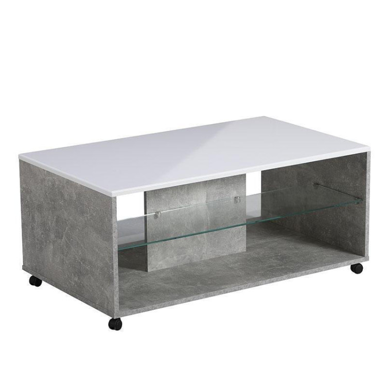 Table basse rectangulaire moderne mobile blanc/béton Bert