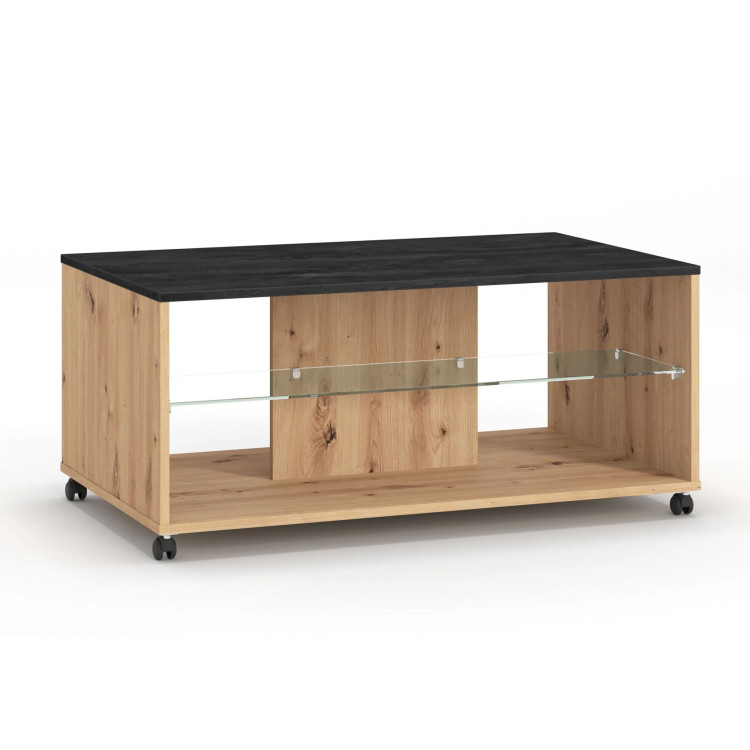 Table basse rectangulaire moderne mobile chêne/noir Bert