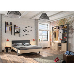 Lit adulte contemporain chêne/noir Duplex