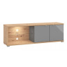 Meuble TV moderne 175 cm chêne/verre gris Andora