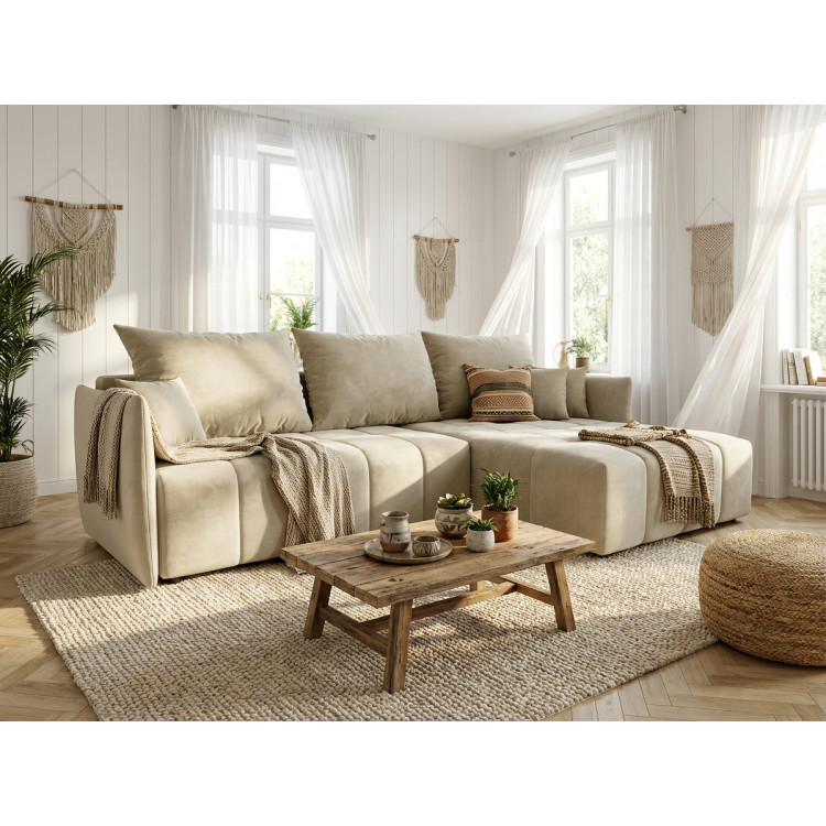 Canapé d'angle convertible réversible coffre en velours Louka