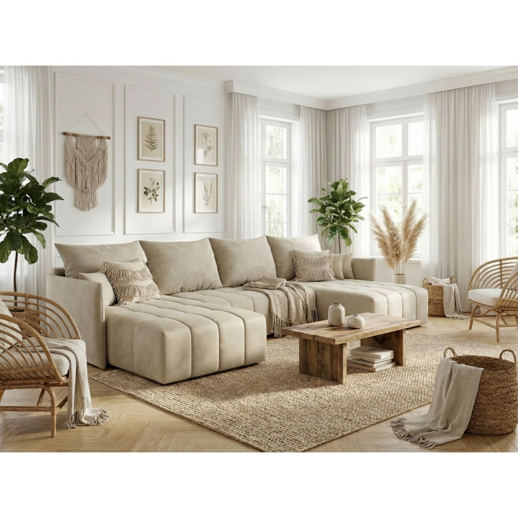 Canapé panoramique convertible réversible coffre en velours Louka